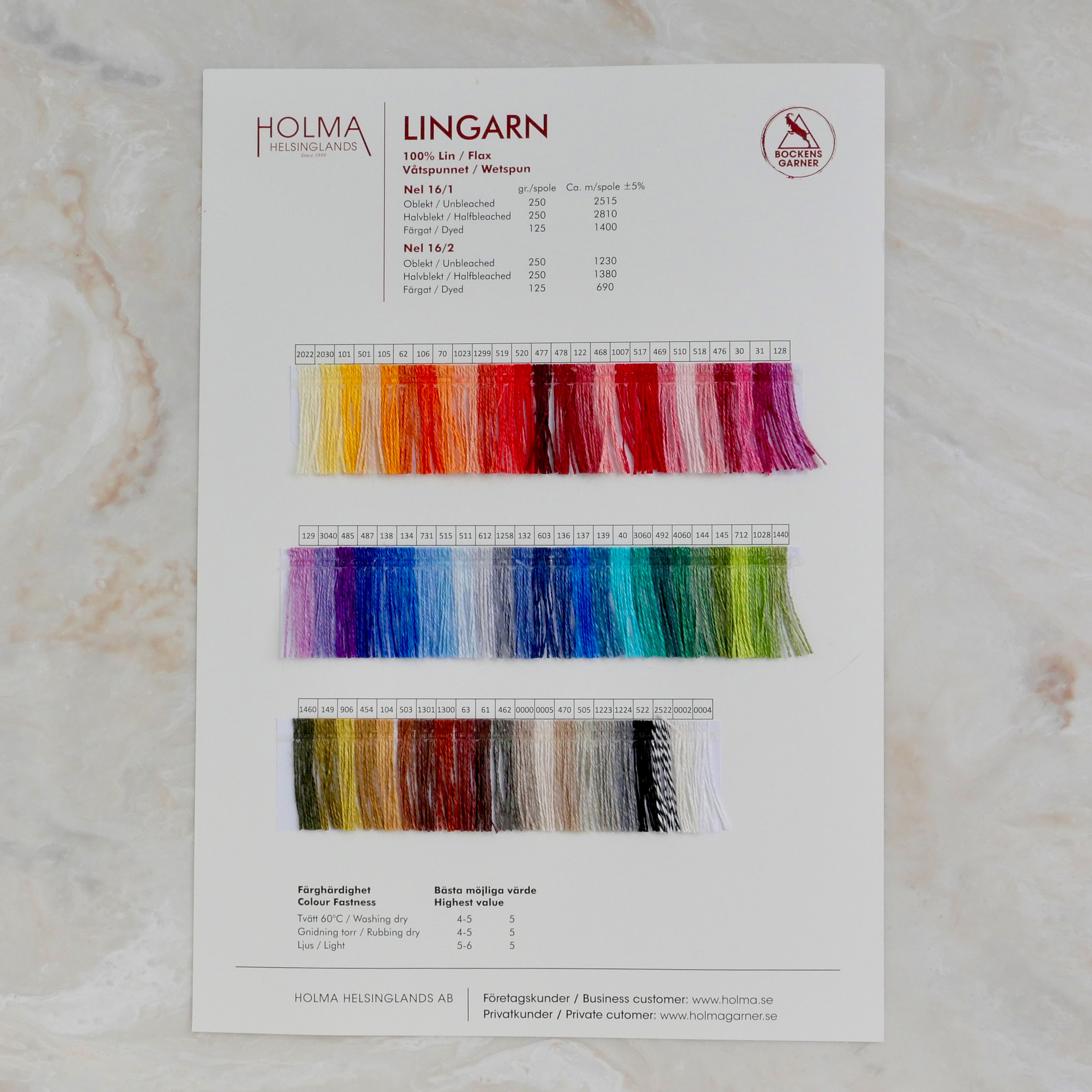 16/1 + 16/2 Line Linen Colour Card | Bockens